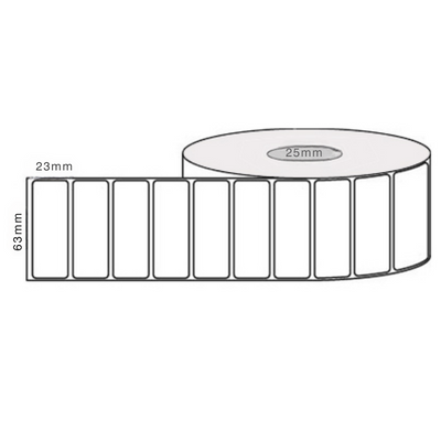 63mm x 23mm - White Thermal Transfer Labels, Permanent Adhesive, 25mm Core, (2500/roll)